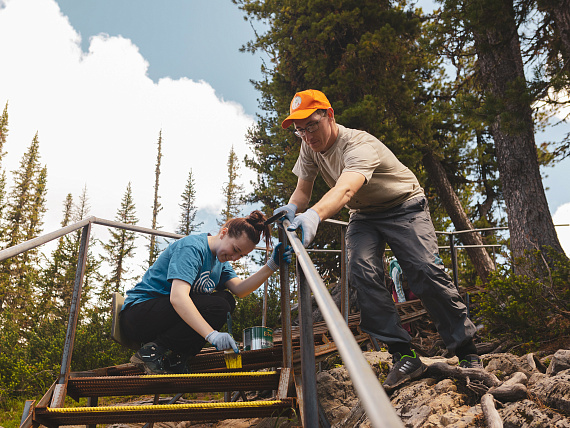 Покраска лестниц волонтёрами